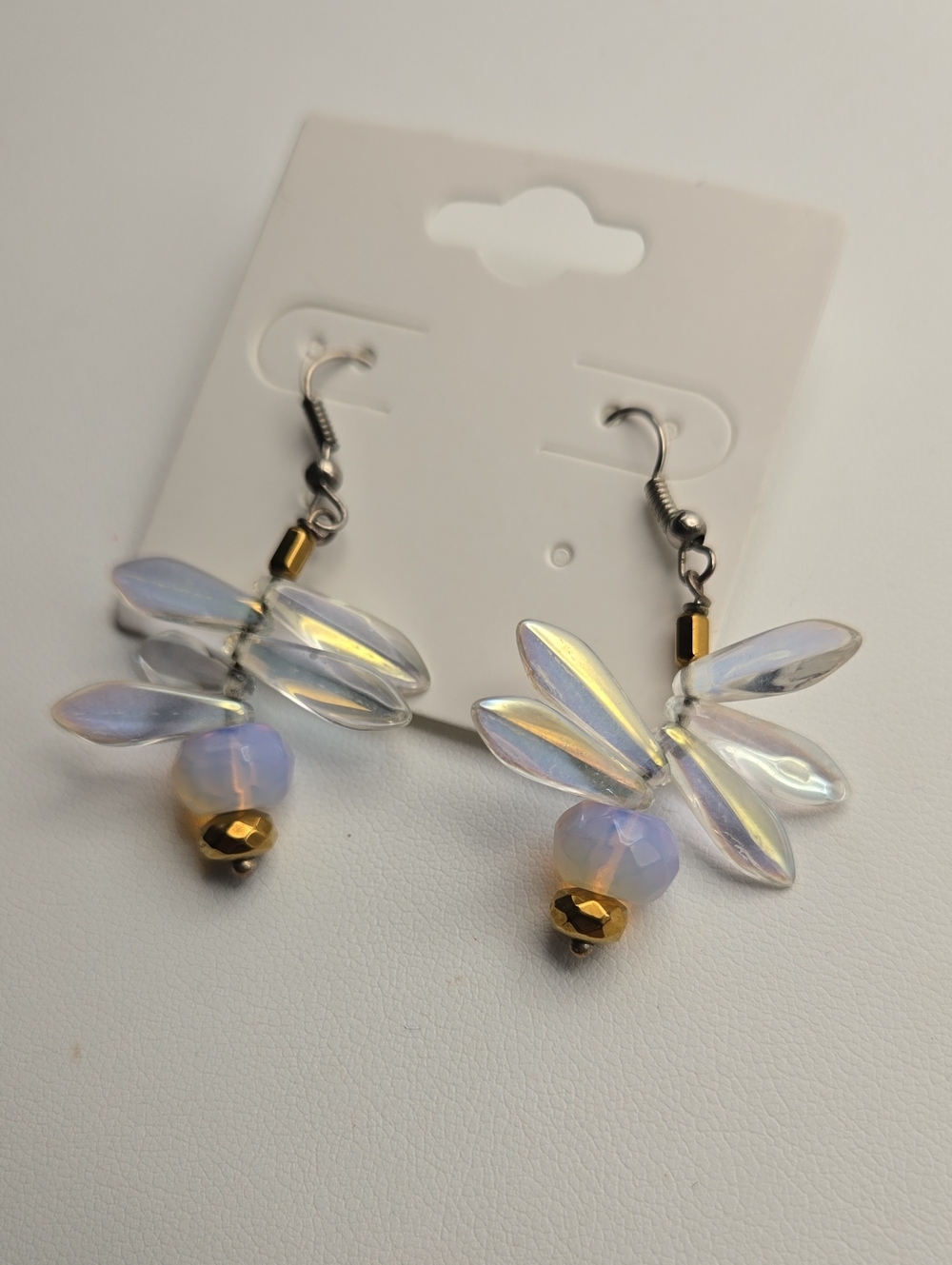 Vintage Iridescent Opal Drop Earrings with Gold Accents